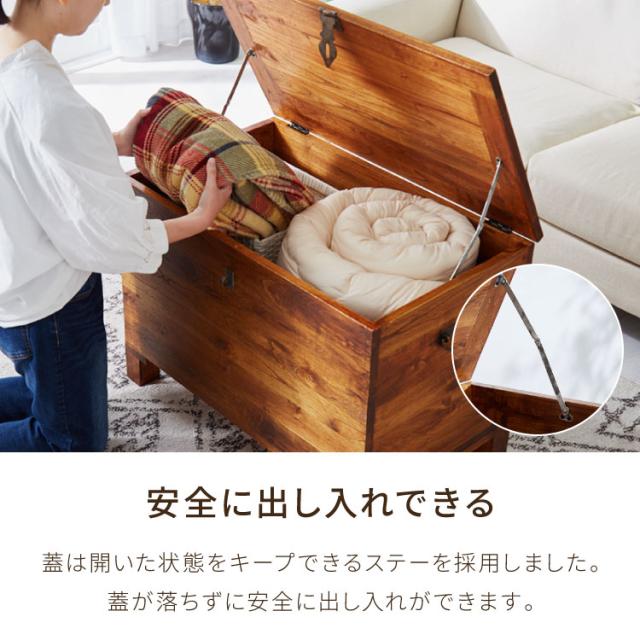 西海岸風 トランクボックス 木箱 幅76cm トランクBOX 木製 大容量収納 大型収納 衣服収納 物置き 玄関 リビング コンテナボックス 蓋付き アンティーク 収納木箱 箱 おしゃれ オシャレ お洒落 新生活(代引不可)【送料無料】_9