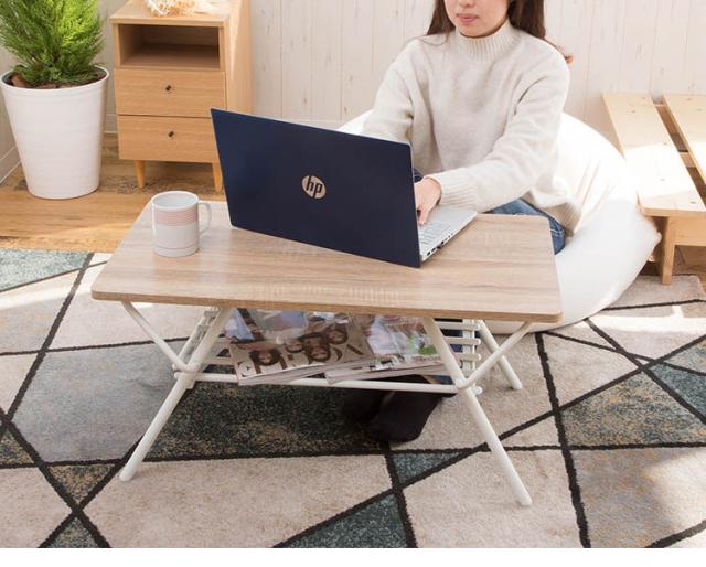 テーブル 折りたたみ ローテーブル センターテーブル 幅75cm リビングテーブル 折り畳みローテーブル 折れ脚テーブル デスク ローデスク 木製折りたたみテーブル シンプル 折り畳み 棚付き 完成品(代引不可)【送料無料】_11