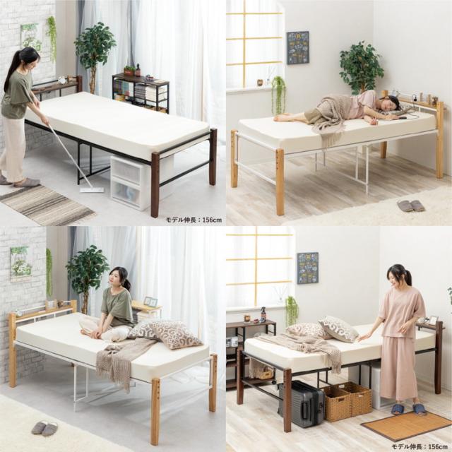 ミドルベッド シングル フレームのみ 天然木脚 パイプベッド おしゃれ 木製 ロフトベッド ハイ 頑丈 丈夫 北欧 新生活 極太 ベッドフレーム パイプベッド シングルベッド 天然木脚 ミドルタイプ 高さ96cm 頑丈