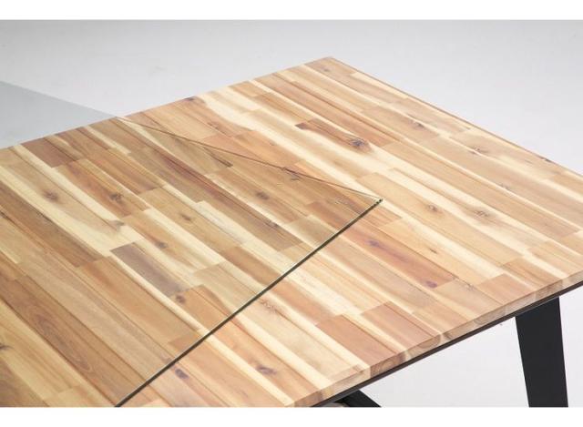 【ガラス天板付き】 ダイニングテーブル ダイニングテーブル単品 ナチュラル 150cm 無垢材使用 スクエア脚 アカシア無垢材(代引不可)【送_2