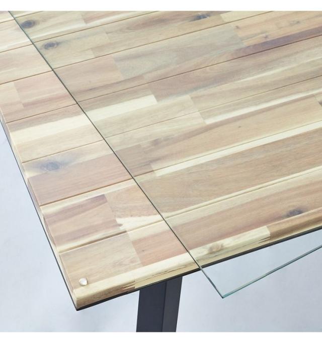 【ガラス天板付き】 ダイニングテーブル ダイニングテーブル単品 ナチュラル 150cm 無垢材使用 スクエア脚 アカシア無垢材(代引不可)【送_3