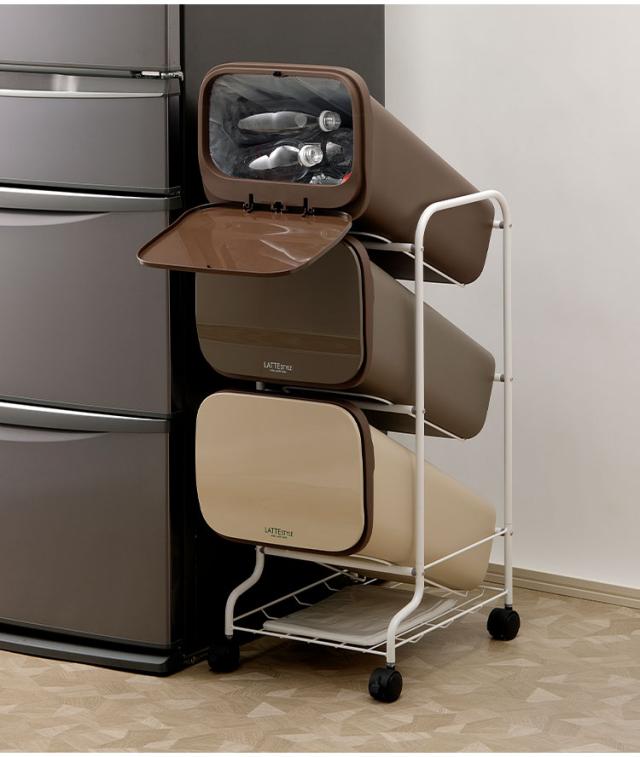 ダストボックス ゴミ箱 縦型 19L×3段 ごみ箱 フタ付き 20L袋 袋止め付き 網棚付き スタンドダストボックス 大容量 スリム 隙間 省スペース キッチン 台所 オフィス 分別 缶 ビン ペットボトル 整頓(代引不可)【送料無料】_1
