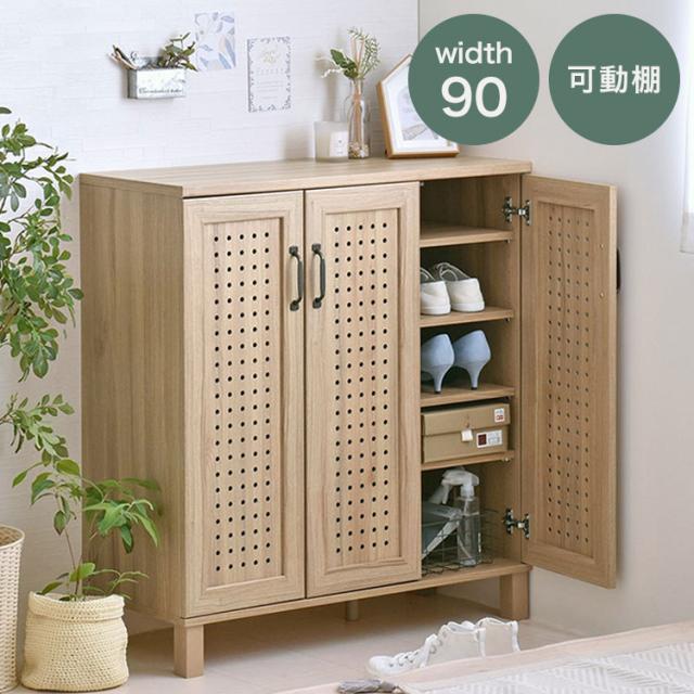 ジェンカシューズボックス GK95-90 GN グレーナチュラル 幅90cm シューズボックス 可動棚 シューズラック 収納家具 玄関収納【送料無料】