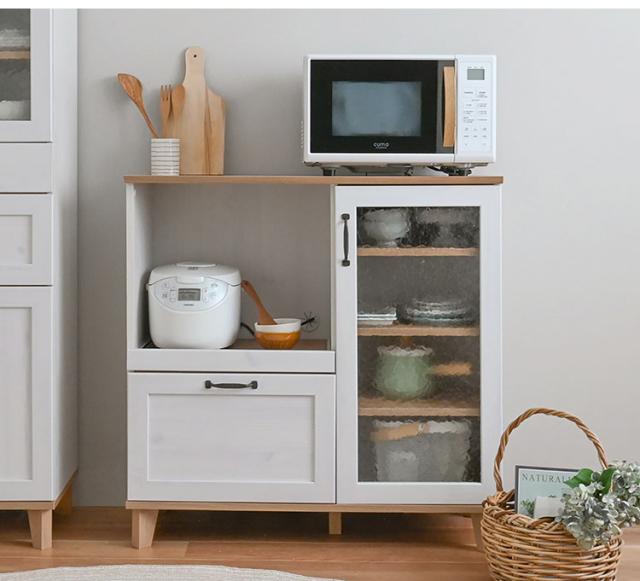 リビストレンジボードRV90-90RB WH/GN ホワイト×グレーナチュラル 幅90cm レンジボード 食器棚 レンジ台 キッチンカウンター キッチンボード【送料無料】_2