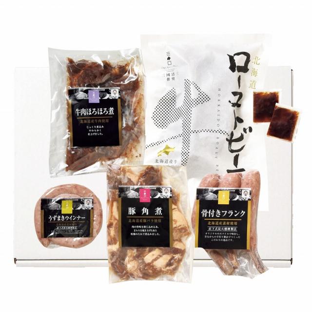 北海道 三國推奨 ミートデリカ パーティ ギフト 5個 角煮 ウィンナー フランク ローストビーフ グルメ ごちそう お取り寄せ食品 ギフト プレゼント 贈答 熨斗 のし 贈り物(代引不可)【送料無料】の通販は 8,067円