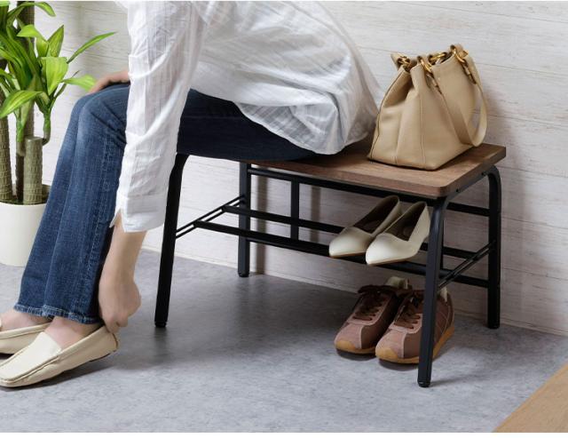 ブラウン 幅85 ラバーウッド玄関ベンチ 長椅子 いす イス 日本製新潟県燕市