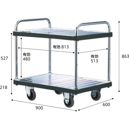 ダンディ スチール台車 ダンディDシリーズ タイプDA 2段テーブル式 W900XD600 ダンディ DAT2 搬送機器 運搬台車 プレス製運搬車(代引不可
