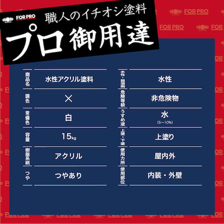 ニッペ FORPRO水性アクリル塗料 15kg 白 411F051 ニッペホームプロダクツ 工事 照明用品 塗装 内装用品 塗料(代引不可)【送料無料】_5