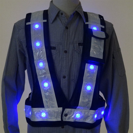 ミズケイ 多機能ベスト「光ルンデス」青LEDタイプ紺/白 ミズケイ 保護具 作業服 安全ベスト(代引不可)【送料無料】