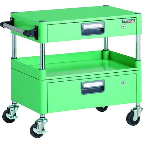 TRUSCO トラスコ フェニックスワゴン 省音 600X400XH600 引出付 3方棚板付 YG色 PEW66H1VZYG 組立品 組立設置不可(代引不可)【送料無料】