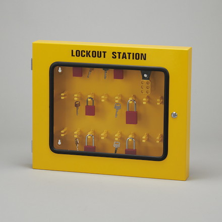 緑十字 ロックアウトステーション KBL-2 フック掛ケタイプ 黄 450×560×70mm 5.5kg 日本緑十字社 金物 建築資材 建築金物 鍵(代引不可)【送料無料】_1
