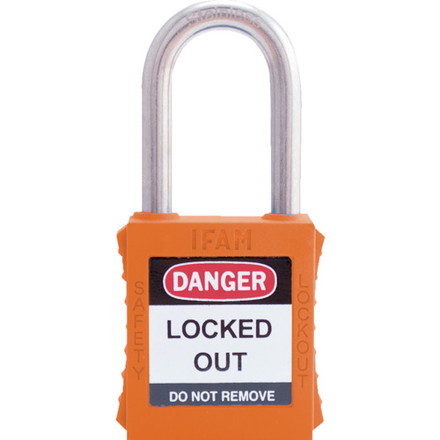 イファム ロックアウト用南京錠 ステンレス製シャックル オレンジ IFAM社 金物 建築資材 建築金物 鍵(代引不可)