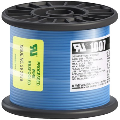 KYОWA UL耐熱ビニル絶縁電線 UL1007 AWG16 50M 青 UL1007AWG1650MBL 電子機器 電設配線部品 電線(代引不可)の通販は 7,799円