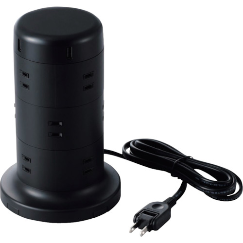 ELECOM タワー型タップ 12個口 雷サージ付 ホコリ防止シャッター付 固定可能 2.0m ブラック TTU021220BK オフィス 住設用品 OA用品 OAタップ(代引不可)【送料無料】