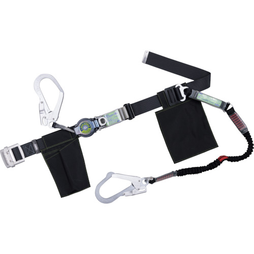 TSUYORON 胴ベルト型墜落制止用器具(巻取タイプ)ランヤード2丁掛け仕様 ロック機構付きロックリトラ+伸縮式ノビロン(BK)黒 Mサイズ 幅50MM×長さ1200MM TB2LRL593NV5931BLKBKMBP 保護具 墜落(代引不可)【送