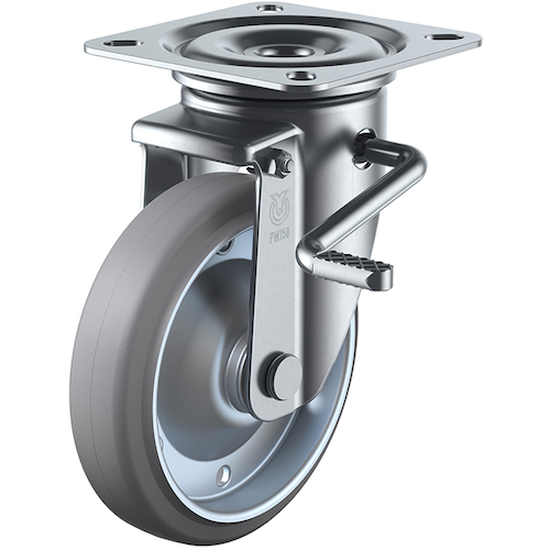 ユーエイ プレート式 自在 キャスター グレーゴム 車輪径150mm ストッパー付き PMタイプ PMS-LB(R)型 取付寸法94×94(87×87) PMS150WBLBRG 金物 建築資材 キャスター 重荷重用キャスター(代引不可)【送料無料】