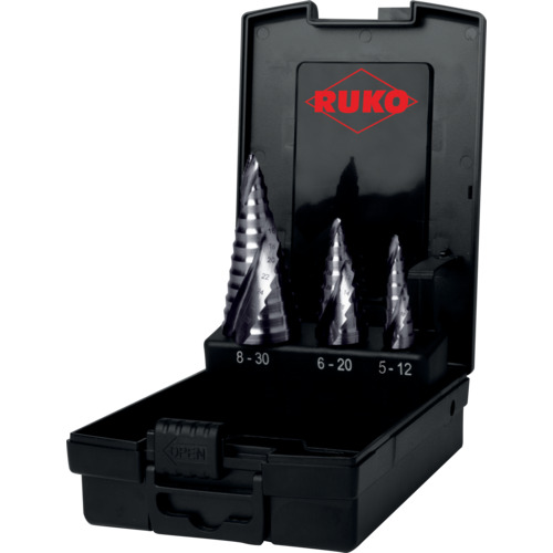RUKO 2枚刃スパイラルステップドリルセット 「アルティメットカット」 3本組 フローステップチップ ルナテックコーティング 101626PRO 切削工具 穴あけ工具 ステップドリル(代引不可)【送料無料】