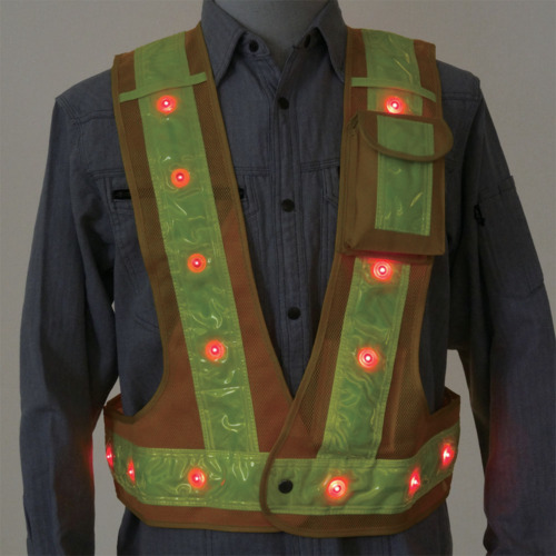 ミズケイ 多機能ベスト「光るんです」赤LEDタイプ(黄/黄) 3012001 保護具 作業服 安全ベスト(代引不可)【送料無料】