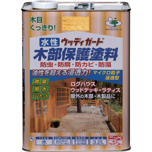 ニッぺ 水溶性ウッディガード 3.2L メープル HW201-3.2 4976124532160 工事 ともし火装具 ペンキ塗り 室内装飾装具 えの具(代引不可)【貨物輸送無料】