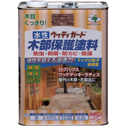 ニッぺ 水溶性ウッディガード 3.2L チーク HW208-3.2 4976124532863 工事 ともし火装具 ペンキ塗り 室内装飾装具 えの具(代引不可)【貨物輸送無料】
