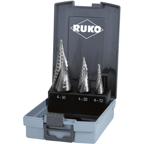RUKO 2枚刃スパイラルステップドリルセット 3本組 コバルトハイス RUKO社 減ずる物の具 穴あけ物の具 足つきせん孔機 101026ERO(代引不可)【貨物輸送無料】
