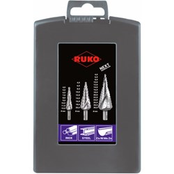 RUKO 2枚刃スパイラルステップドリルセット 3本組 コバルトハイス RUKO社 減ずる物の具 穴あけ物の具 足つきせん孔機 101026ERO(代引不可)【貨物輸送無料】
