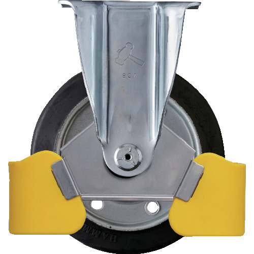 ハンマー フットガード付 固定式ゴム車輪(スチールホイール・ローラーベアリング)150mm ハンマーキャスター 金物 建築資材 キャスター プレート式ゴム車 420SRP-RB150WY3(代引不可)【送料無料】