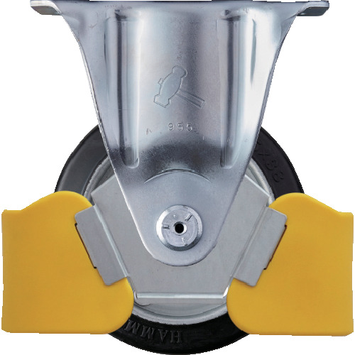 ハンマー フットガード付 固定式ゴム車輪(スチールホイール・ローラーベアリング)125mm ハンマーキャスター 金物 建築資材 キャスター プレート式ゴム車 420SR-RB125WY3(代引不可)【送料無料】