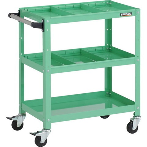 TRUSCO トラスコ ラビットワゴン 600X400XH740 3段 仕切板2段付 ハンドル付 ゴム車輪 YG色 RBW763S2HYG(代引不可)【送料無料】の通販は 19,460円