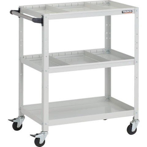 TRUSCO トラスコ ラビットワゴン 700X450XH880 3段 仕切板2段付 ハンドル付 ゴム車輪 W色 RBW973S2HW(代引不可)【送料無料】