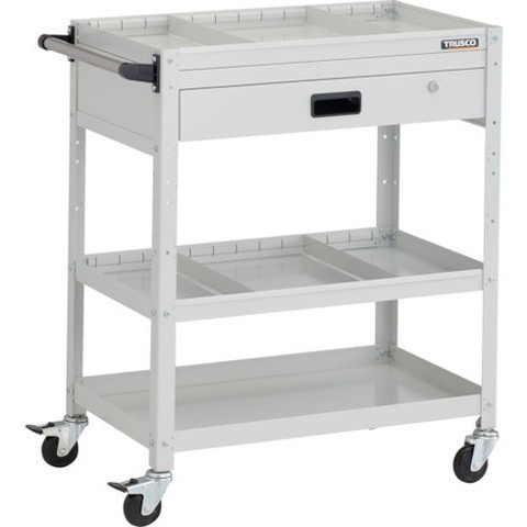 TRUSCO トラスコ ラビットワゴン 700X450XH880 3段 1段引出付 仕切板2段付 ハンドル付 ゴム車輪 W色 RBW973S2VHW(代引不可)【送料無料】