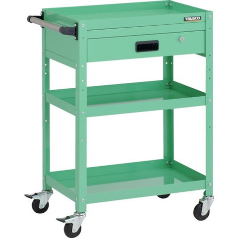 TRUSCO トラスコ ラビットワゴン 600X400XH880 3段 1段引出付 ハンドル付 ゴム車輪 YG色 RBW963VHYG(代引不可)【送料無料】の通販は