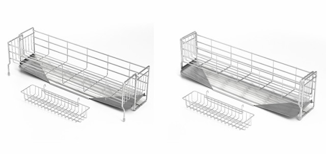 ヨシカワ 日本製 スリムなシンクサイド幅の広がる水切り 伸縮 幅10~17×奥行57cm ステンレス製 燕三条 水切りカゴ 水切りかご スライド水