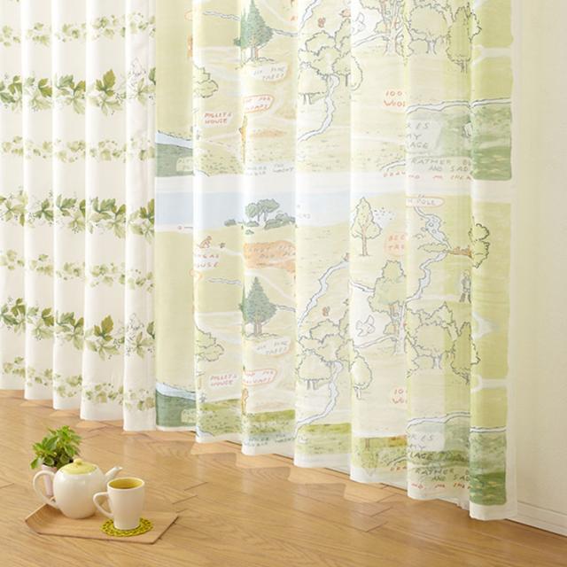 レースカーテン 日本製 ディズニー DISNEY 【選べる3サイズ】 POOH 100エーカーの森 ウォッシャブル 1枚入 おしゃれ(代引不可)【送料無料