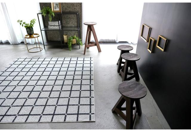 日本製 ラグ 185×185cm 滑り止め オセロ チェック柄 カラーライン