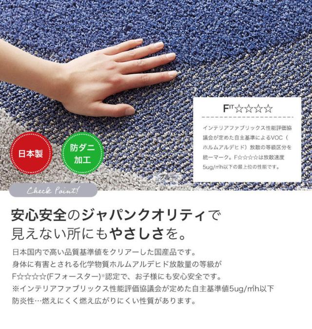 ラグ フロウ 130×190cm カーペット 国産 日本製 ラグマット リビング 韓国 モダンおしゃれ 無地 防ダニ 撥水 滑り止め付 床暖対応 ホットカーペット対応 遊び毛防止 ブルー グリーン ネイビー 青 緑(代引不可)【送料無料】_3