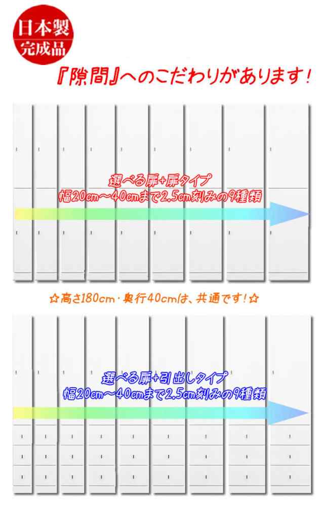 2.5cm単位で幅を選べる 隙間収納 すき間収納 扉/扉タイプ 幅40 奥行40