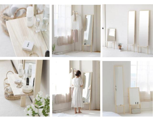 Roomnhome 棚付き 姿見 ミラー 全身 スタンドミラー 30×159×16.5cm 収納付 ドレッサー 化粧鏡 化粧ミラー 全身鏡 収納 フィンランド産パイン材使用 飛散防止 【公式販売店】(代引不可)【送料無料】
