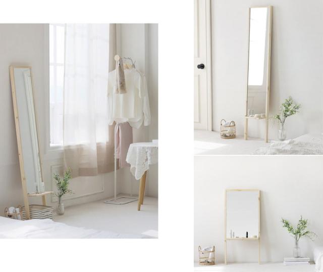 Roomnhome 棚付き 姿見 ミラー 全身 スタンドミラー 30×159×16.5cm 収納付 ドレッサー 化粧鏡 化粧ミラー 全身鏡 収納 フィンランド産パイン材使用 飛散防止 【公式販売店】(代引不可)【送料無料】