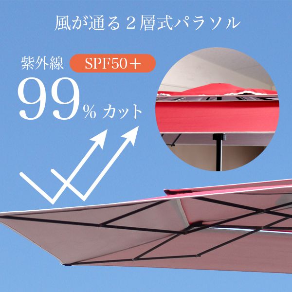 テーブル付 ガーデンパラソル 幅3m 収納ケース付き UVカット カーデンファニチャー 庭 テラス(代引不可)【送料無料】_2