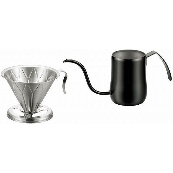 日本製 燕三条 コーヒードリップポット420mlブラック&コーヒードリッパー(代引不可)【送料無料】