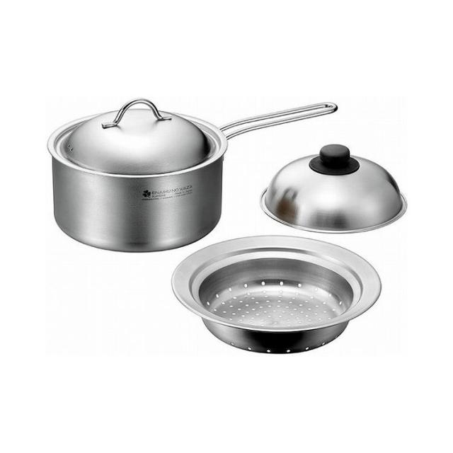 日本製 燕三条 クローバー片手鍋18cm&のせるスチームプレート18~20cm用(代引不可)【送料無料】