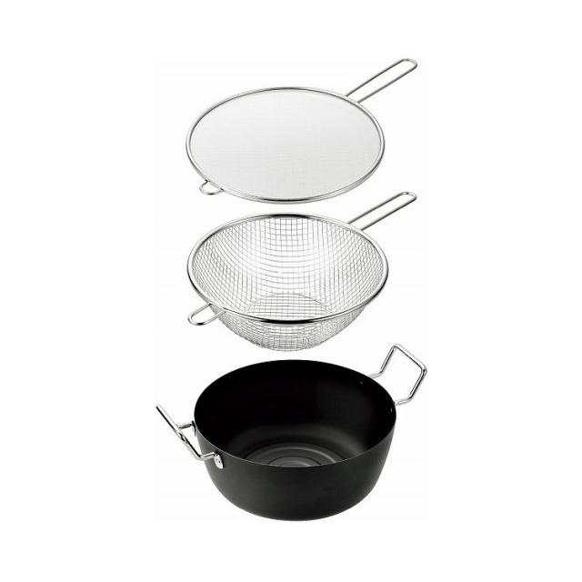 日本製 燕三条 天ぷら鍋22cm&手付きフライヤー22cm&フライヤー油はねガード24cm(代引不可)【送料無料】