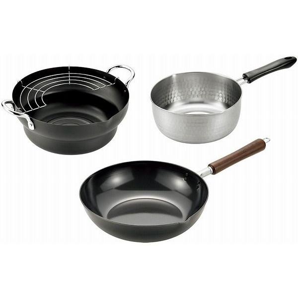 日本製 燕三条 木柄いため鍋27cm&天ぷら鍋24cm&ゆきひら鍋20cm(代引不可)【送料無料】 8,580円