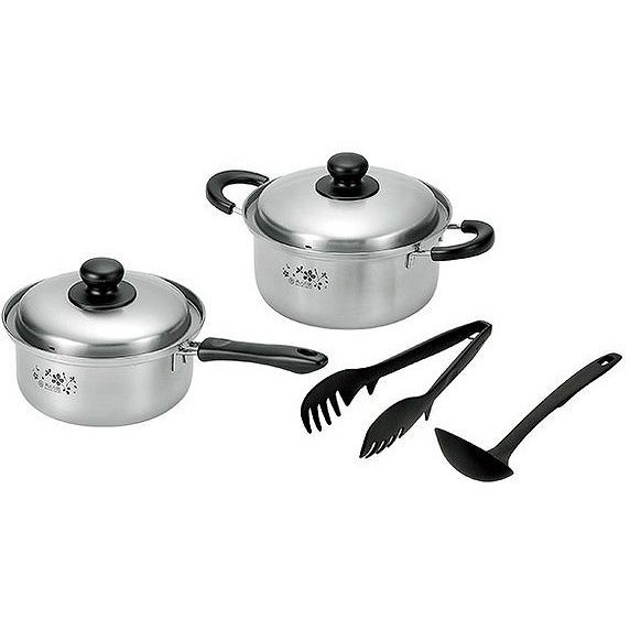 日本製 燕三条 片手鍋18cm&両手鍋20cm (お玉・トング付)(代引不可)【送料無料】の通販は