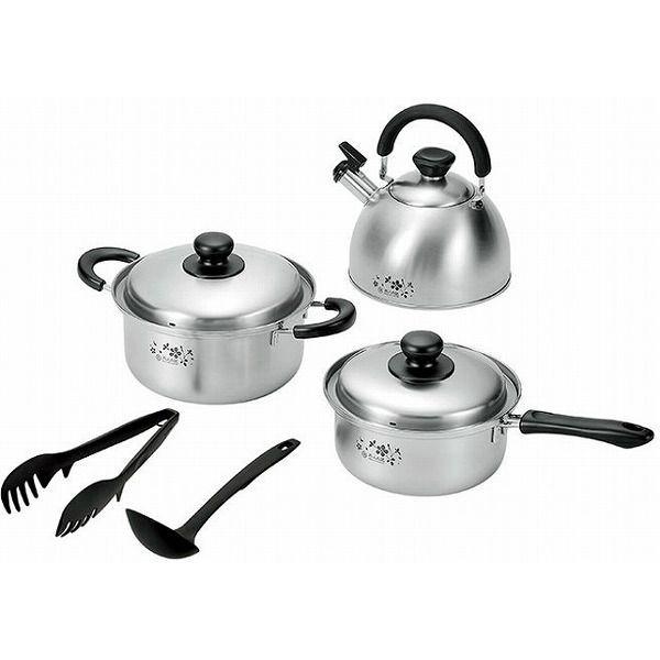 日本製 燕三条 片手鍋18cm&amp;両手鍋20cm&amp;ケトル2.5L (お玉・トング付)(代引不可)【送料無料】