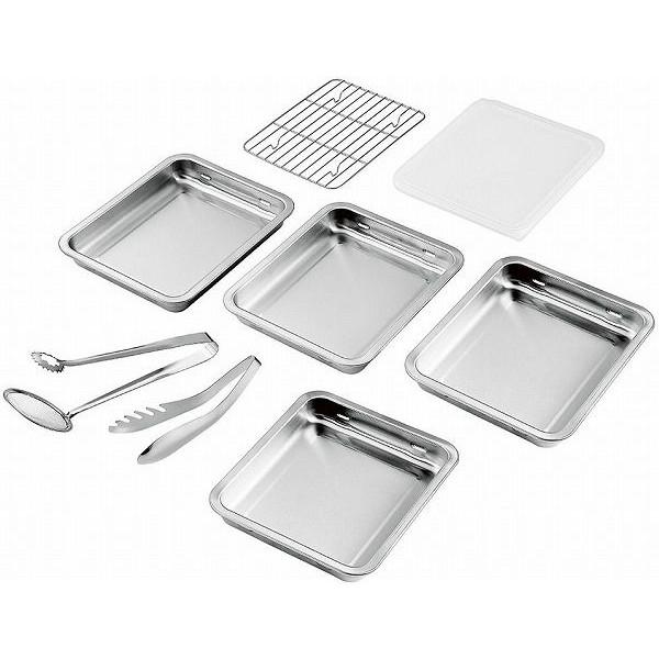 日本製 燕三条 ステンレスバット4枚 (フタ・アミ・トング2種付)(代引不可)【送料無料】