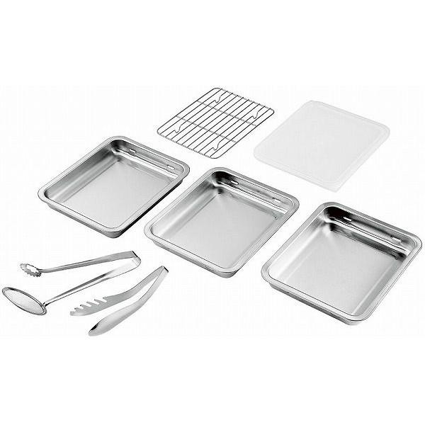 日本製 燕三条 ステンレスバット3枚 (フタ・アミ・トング2種付)(代引不可)【送料無料】