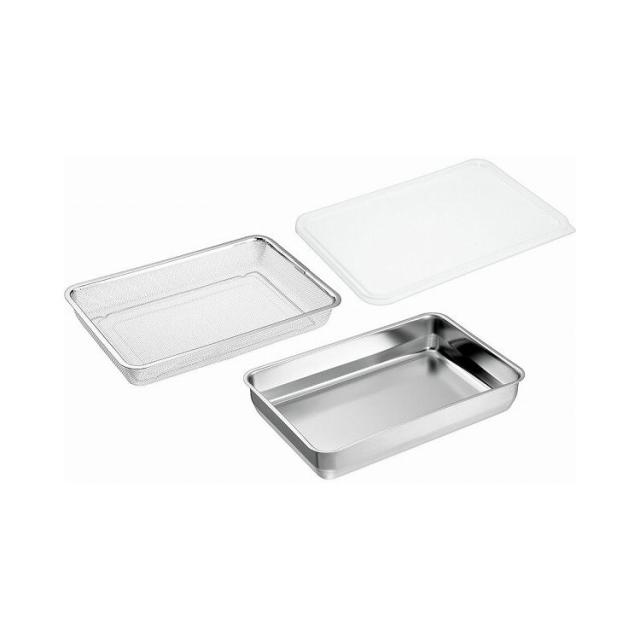 日本製 燕三条 [ユニット角型バット&ザル] バット1/1&ザル・蓋付(代引不可)【送料無料】