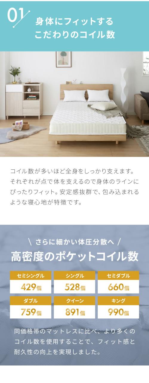 660個スプリング セミダブルマットレス セミダブル］高脚25cm 脚付きマットレス ポケットコイル 洗える